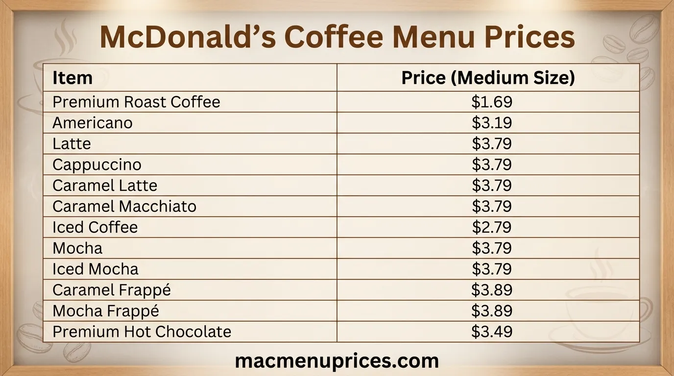 McDonald’s Coffee Menu Prices: Drinks, Sizes and Calories 1 McDonald’s Coffee Menu Prices