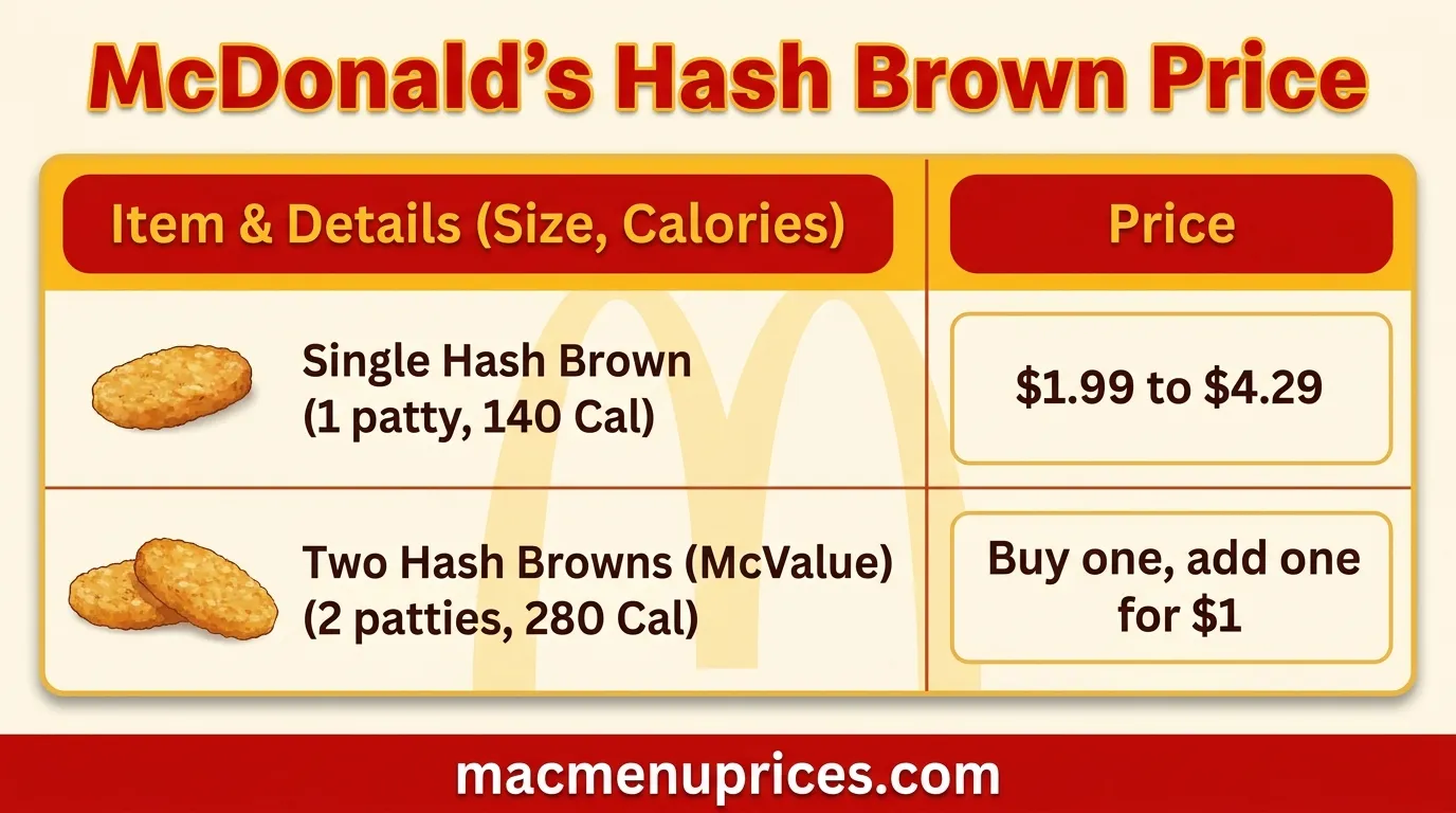 McDonald's Hash Brown Price 2026: What It Really Costs 1 McDonald's Hash Brown Price in 2026